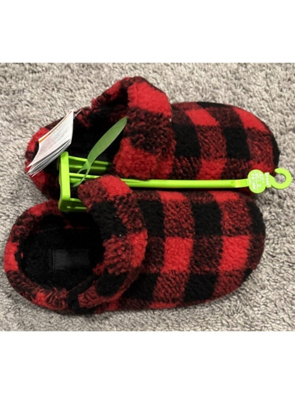 Rare Crocs Buff Check Slide Slippers Red Black Plaid M5 W7 NWT Cozy
